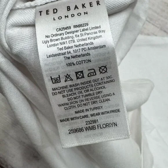 Ted Baker Floriyn Magnolia Tee Appliqué High Low Shirt White Size 2 = Small NEW - Picture 8 of 10